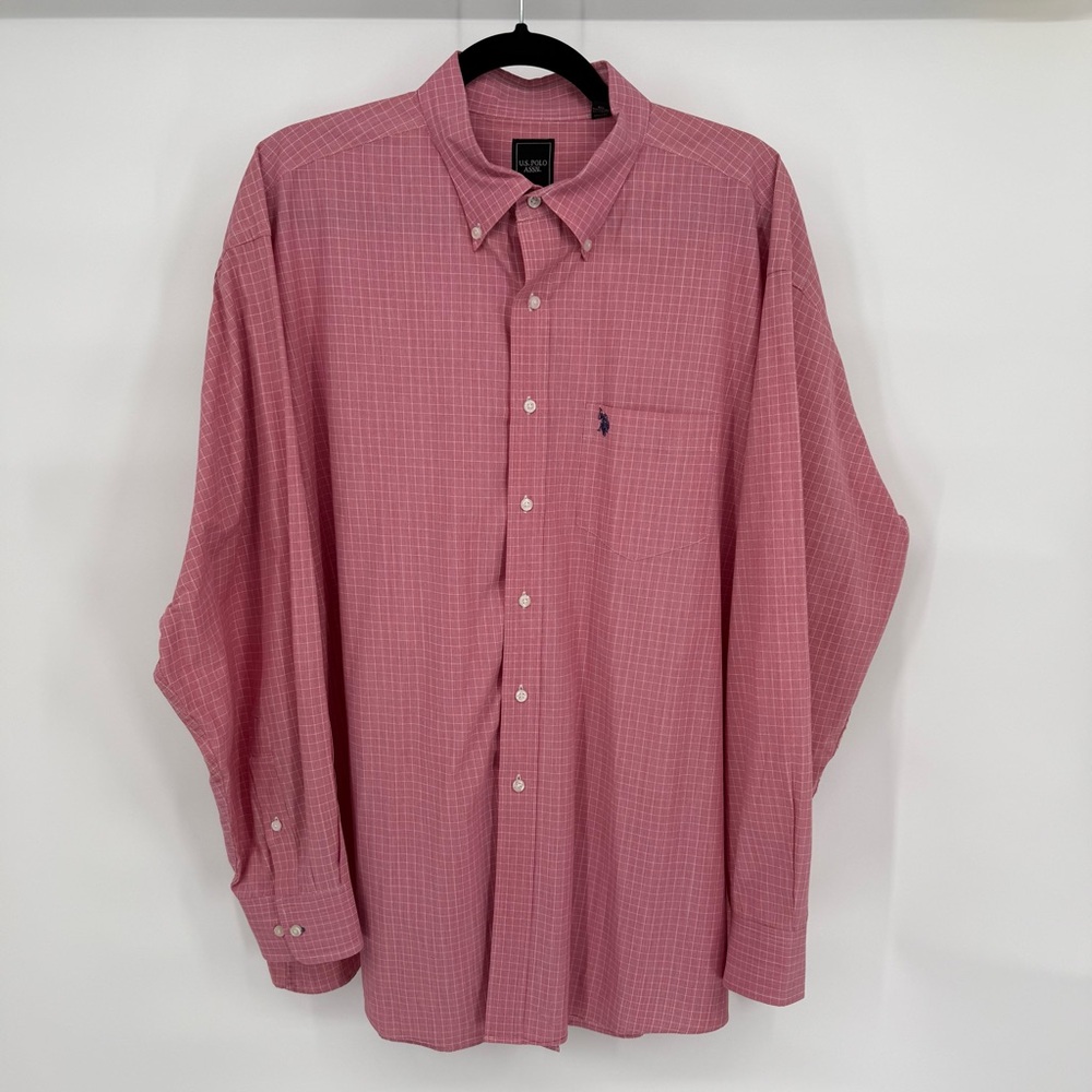 U.S. Polo‎ Assn 18/18.5 XXL Pink Checkered Button Down Long Sleeve Shirt Office